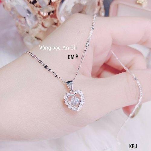 Dây chuyền nữ mặt tim bạc 925 đính đá trẻ trung cá tính, Anchi jewelry