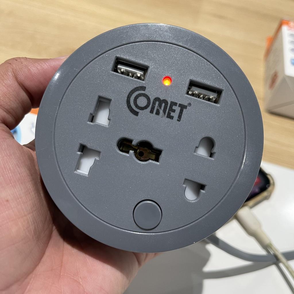 Ổ cắm điện du lịch Comet CES9111 MÀU XANH dây dài 1m, 2 ổ USB, 1 ổ 3 chấu, 1 ổ 2 chấu - Hàng chính hãng