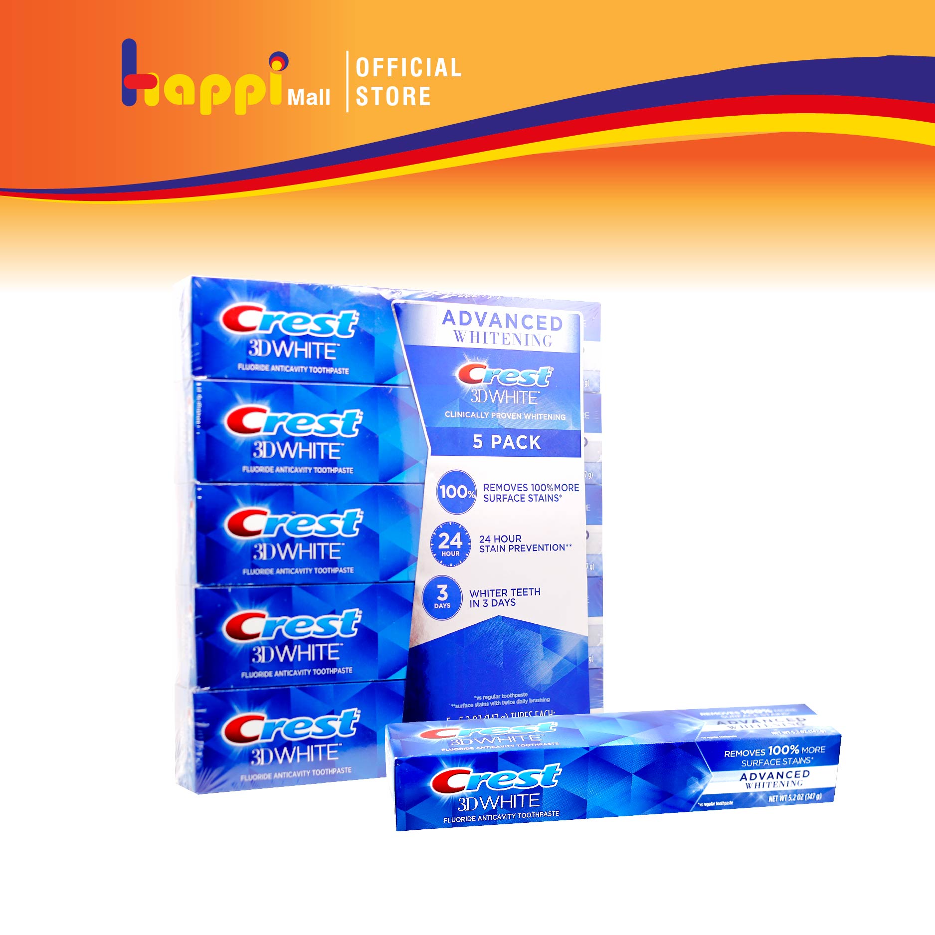 Kem đánh răng Crest 3D White Fluoride Anticavity Toothpast Mỹ 147g - Happi