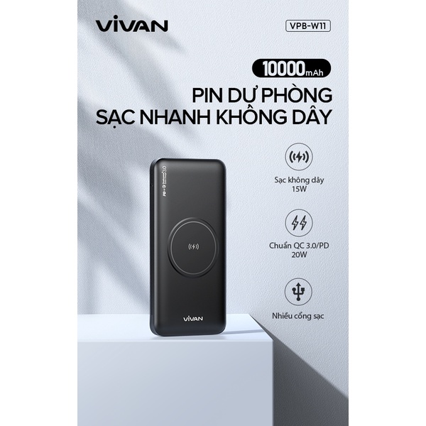 Pin Sạc Dự Phòng Không Dây Vivan VPB - W11 10000mAh - Hàng Chính Hãng