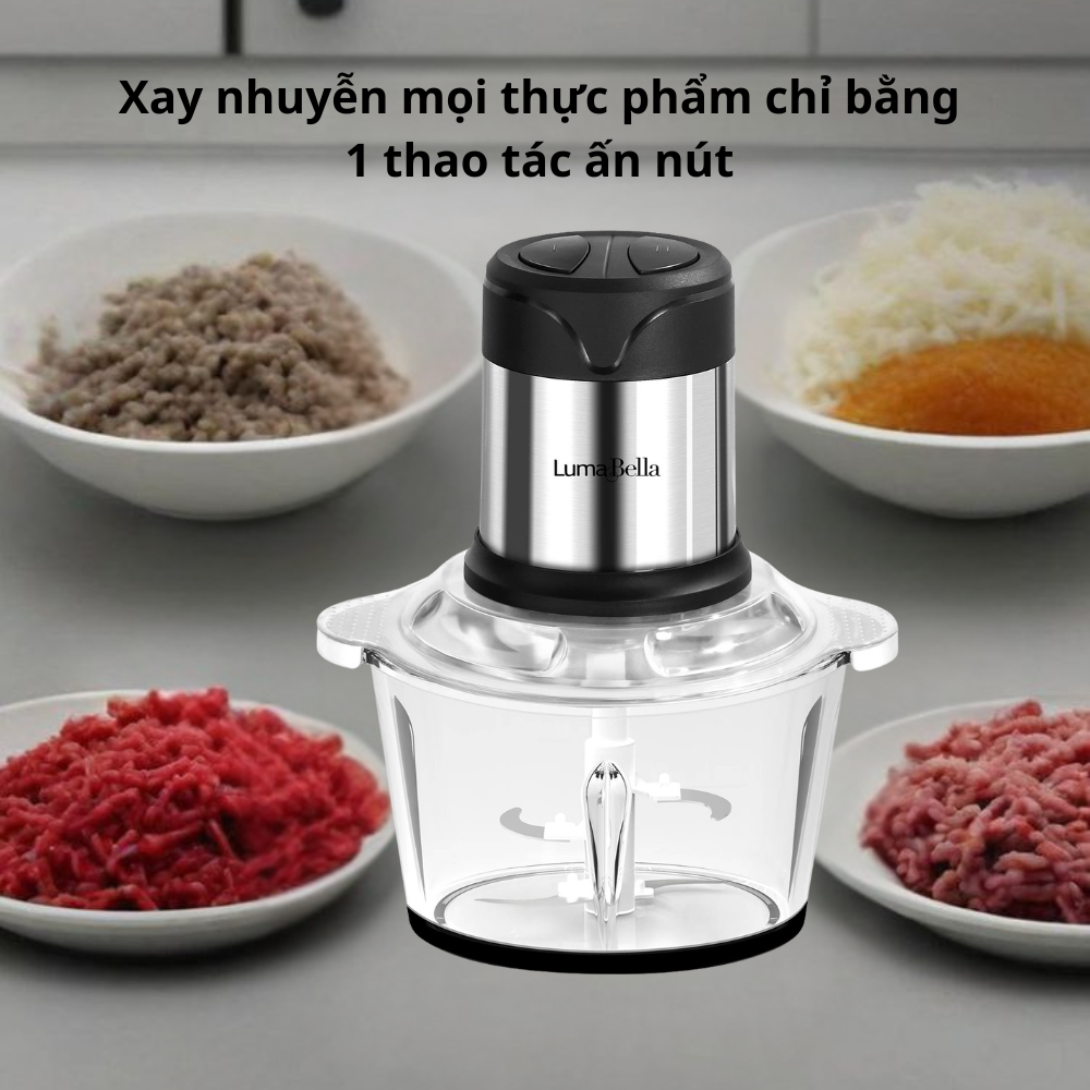 Máy Xay Thịt Đa Năng Lumabella B-5003 Công Suất Cao 500W, Dung Tích Lớn 2L, Xay Nhuyễn Mọi Loại Thực Phẩm Nhanh Chóng - DELIYA - HÀNG CHÍNH HÃNG