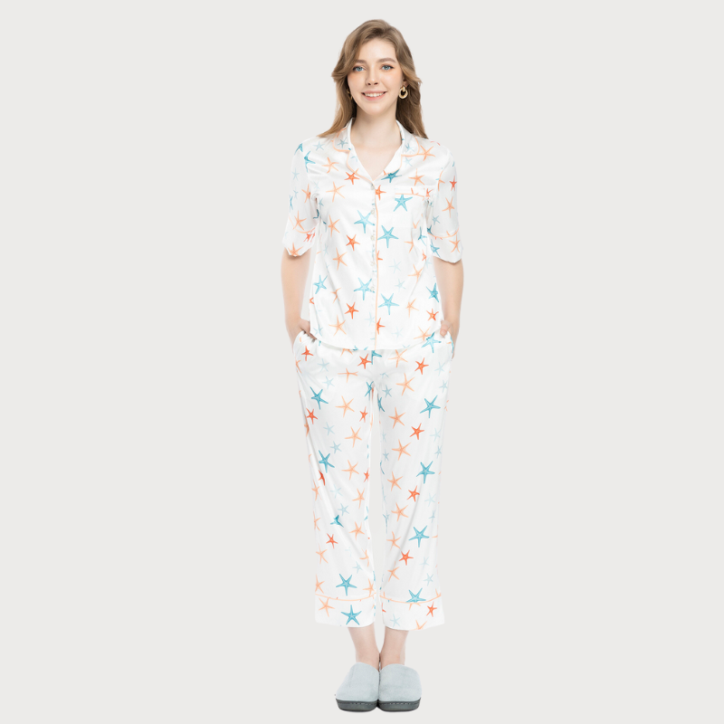 Bộ Pijama dài nữ Vera Satin in full tay ngắn  - 0486