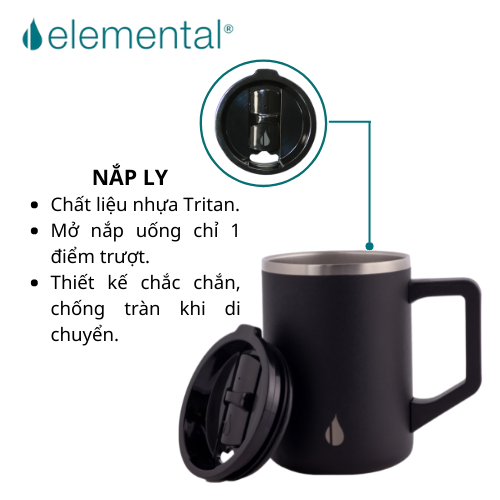 Cốc giữ nhiệt Elemental Summit 470ml màu đen, giữ nhiệt vượt trội, an toàn sức khỏe