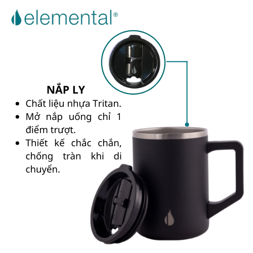 [Thương hiệu Mỹ_Hàng chính hãng] Cốc giữ nhiệt Elemental Summit 470ml màu đen, giữ nhiệt vượt trội, an toàn sức khỏe