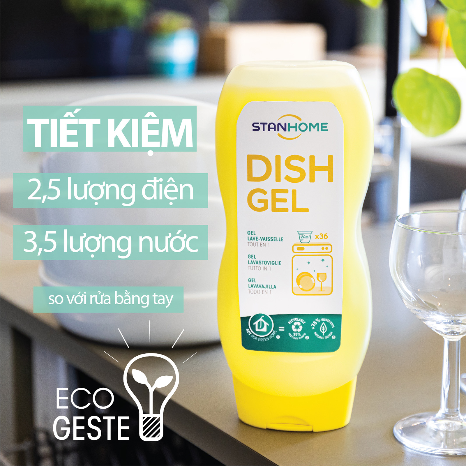 Combo 3 gel rửa bát chuyên dụng cho máy rửa bát All in one Stanhome DISH GEL 720ml