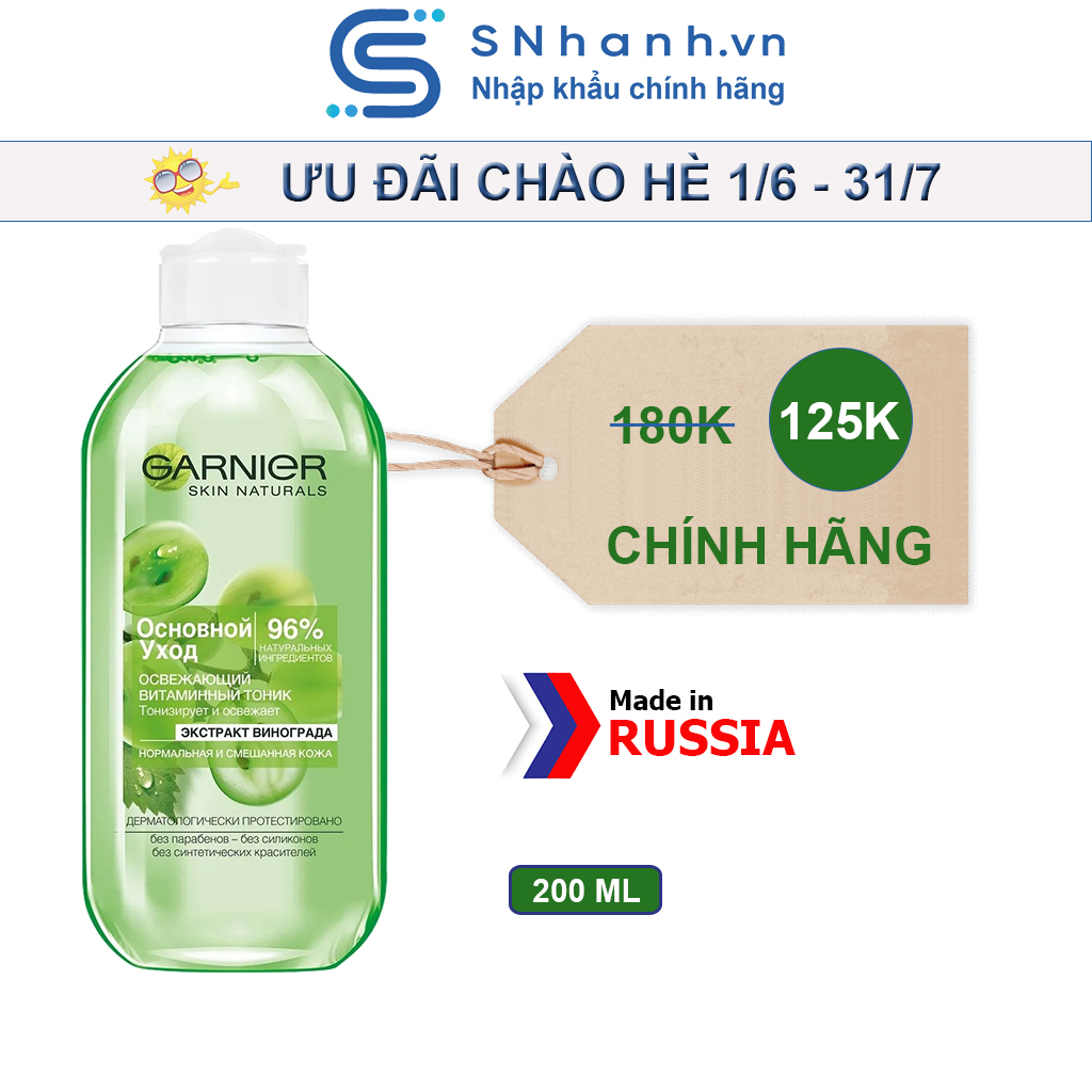 Toner Garnier nho xanh 96% tinh chất tự nhiên 200ml