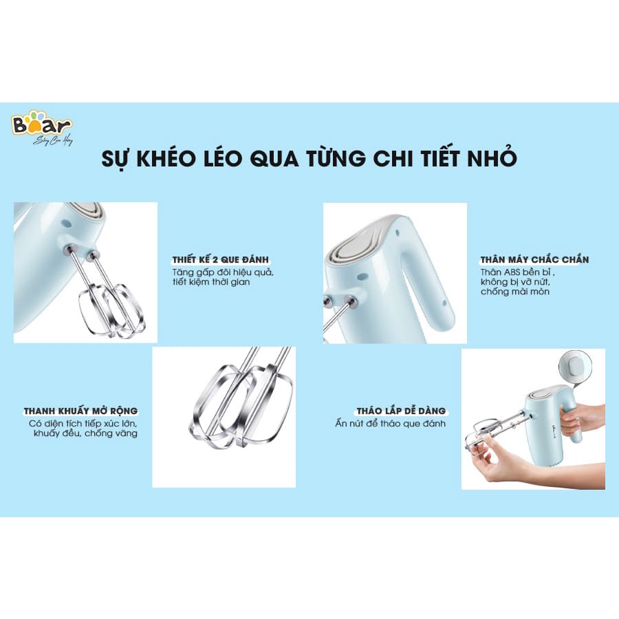 Máy đánh trứng cầm tay Bear DDQ-B02P5 5 tốc độ, làm bánh kem - Hàng chính hãng