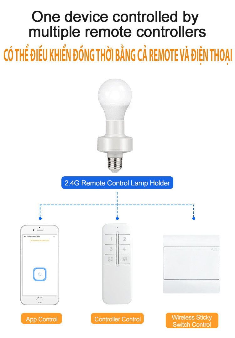 Đui đèn điều khiển bằng điện thoại không cần wifi