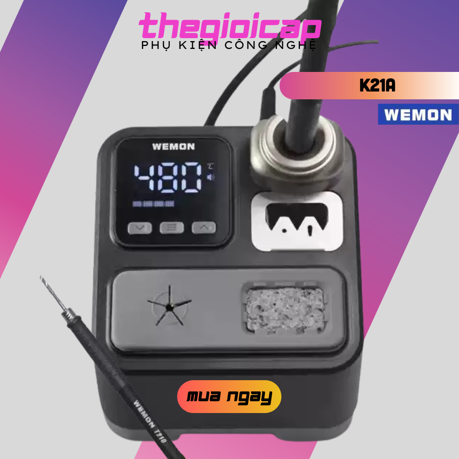 Trạm Hàn Làm Nóng Trong 2 Giây, Chế Độ Ngủ Tự Động WEMON K21A Kèm Tay Hàn T210 Công Suất Cao - Hàng Nhập Khẩu