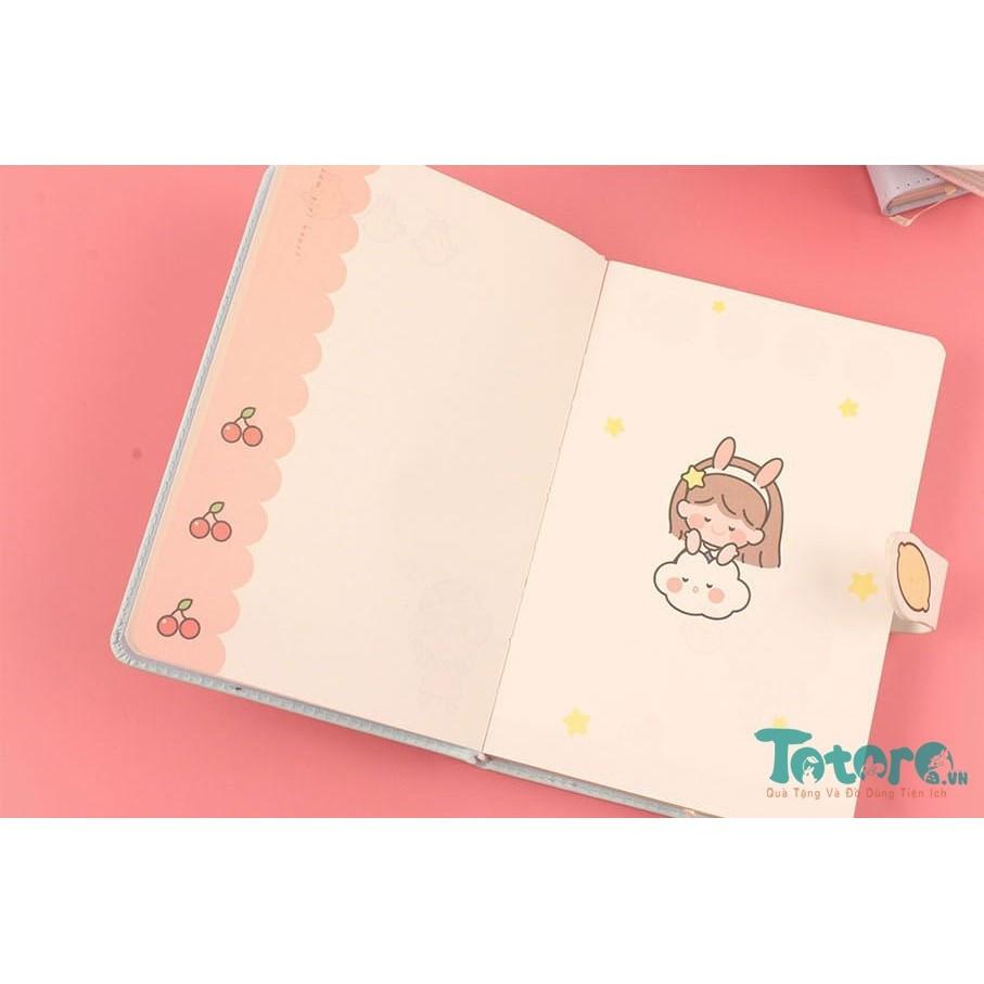 Sổ tay bìa da Lovely Girl trang trí từng trang - 19x13cm - 128 tờ