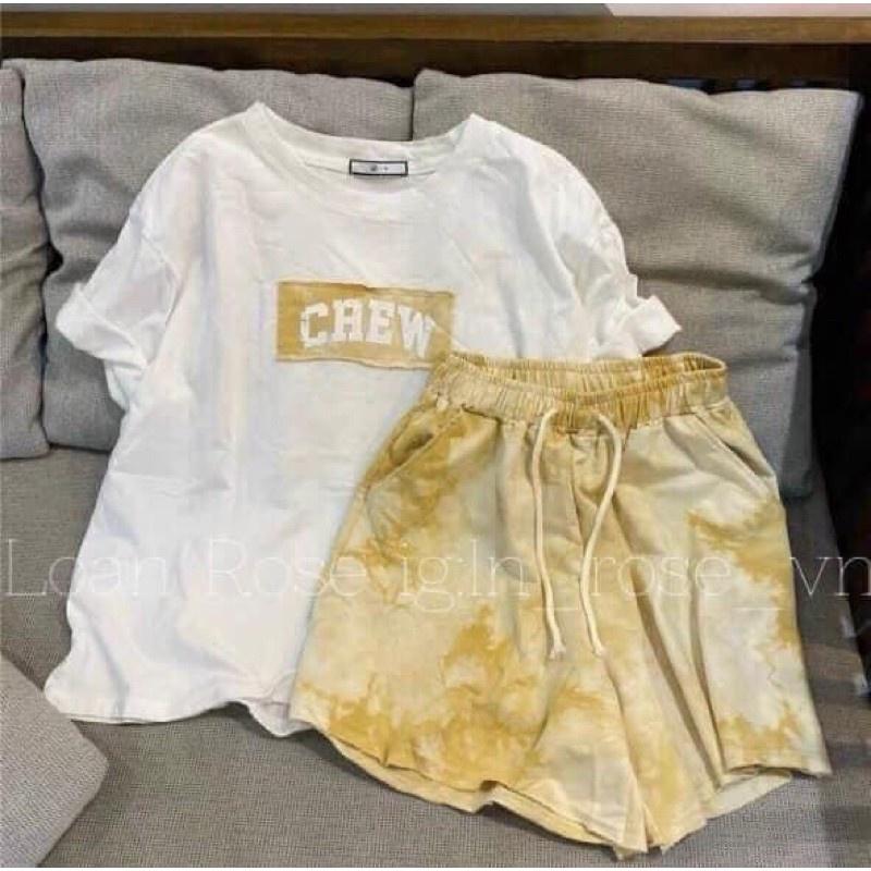 Bộ Áo Quần Cộc Loang CREW Set Áo Phông Quần Đùi