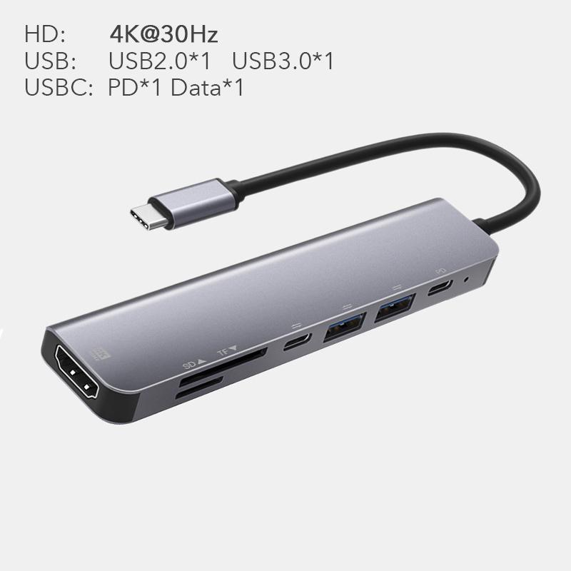 7 trong 1 loại C USB 3.1 HDTV 4K 60Hz Video USB 3.0 USB2.0 SD TF thẻ Slot Data Dữ liệu