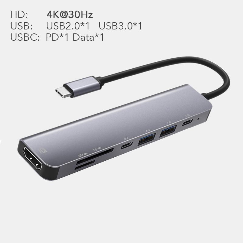 7 Trong 1 Loại C USB 3.1 HDTV 4K 60Hz Video USB 3.0 USB2.0 Khe Cắm Thẻ SD TF Đầu Đọc Dữ Liệu USB-C PD Bộ Chuyển Đổi Trung Tâm Sạc Cho Macbook