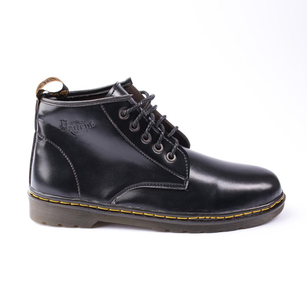 Giày Boot Nam Cổ Lửng Đế Khâu Da Trơn Màu Đen Cực Chất - M354-DEN- Kèm Lót Độn Đế Cao Su