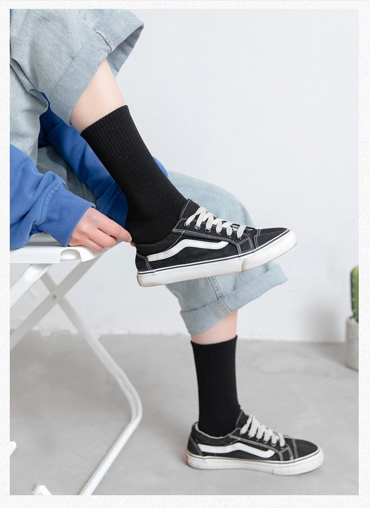 Set 5 Đôi Tất Cao Cổ Unisex Bèo Nhún Gân Tăm Style Thanh Lịch