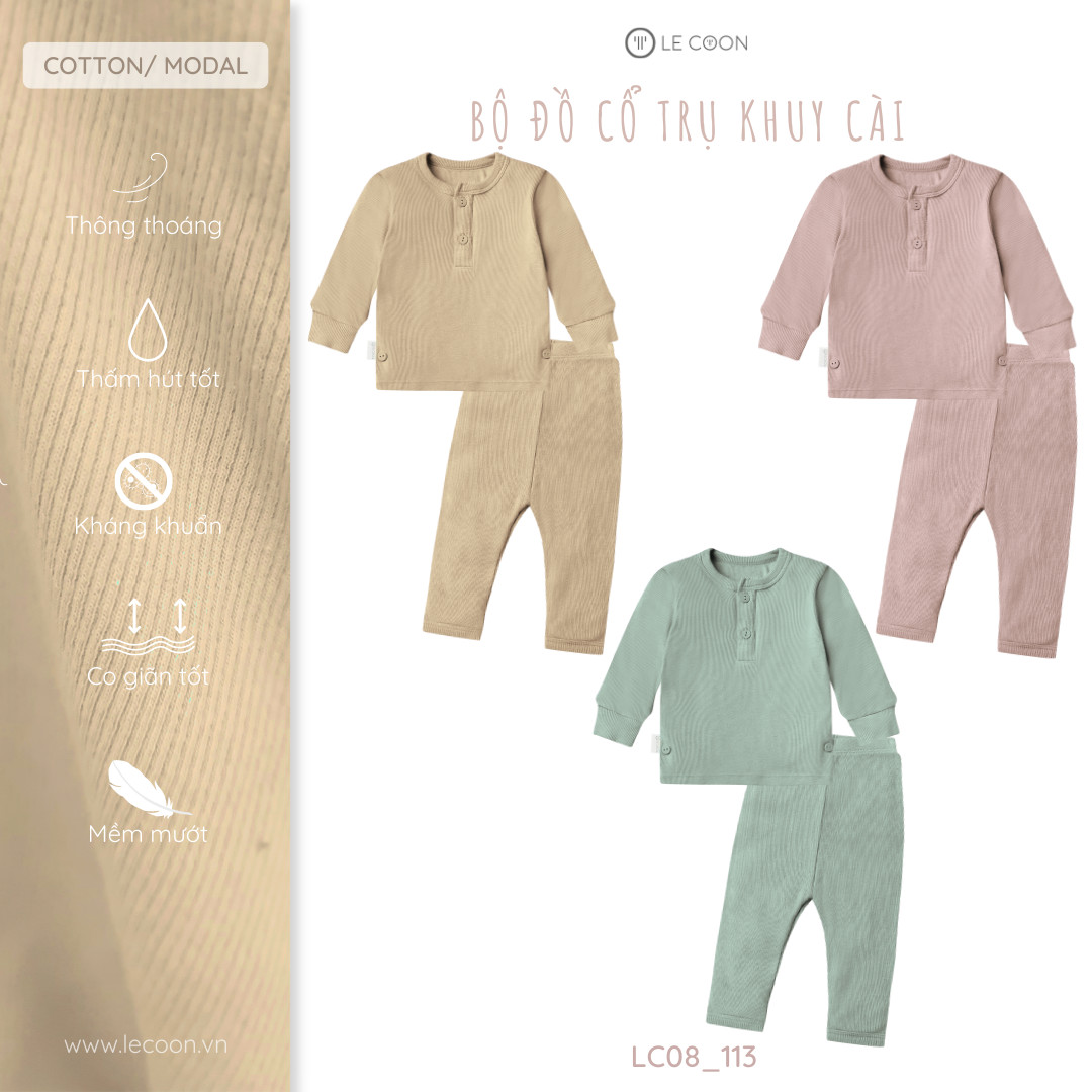 LE COON | Bộ Đồ Cổ Trụ Khuy Cài | Cotton Modal | 6 tháng-3 tuổi