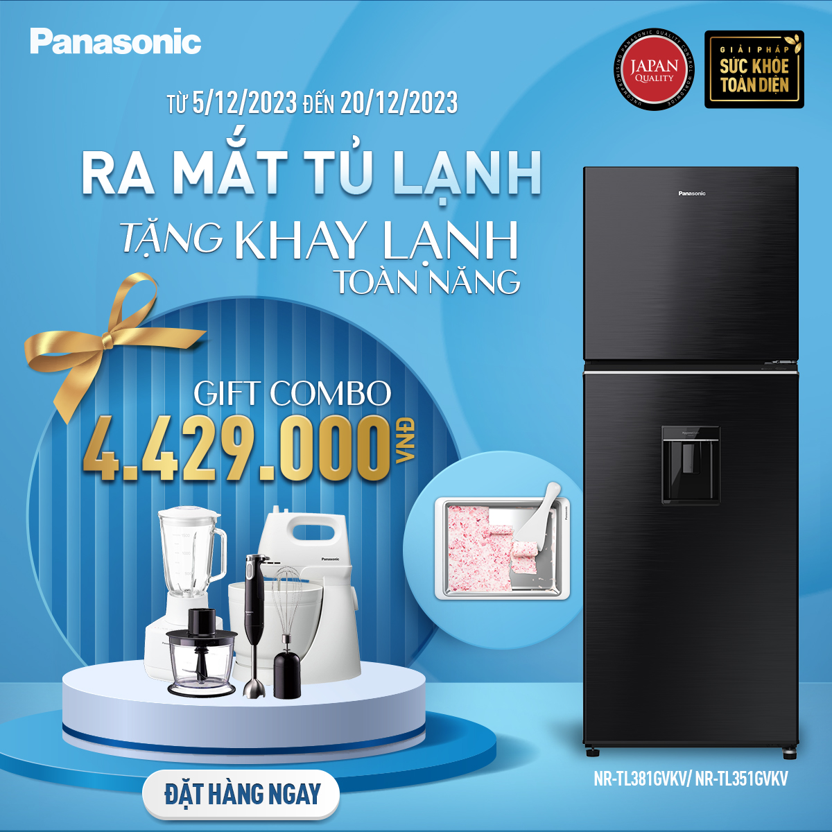 Tủ lạnh Panasonic Diệt Khuẩn 366L NR-TL381GVKV Lấy Nước Ngoài Kháng Khuẩn -  Bộ Cảm biến Econavi - Ngăn Đá Trên - Hàng Chính Hãng