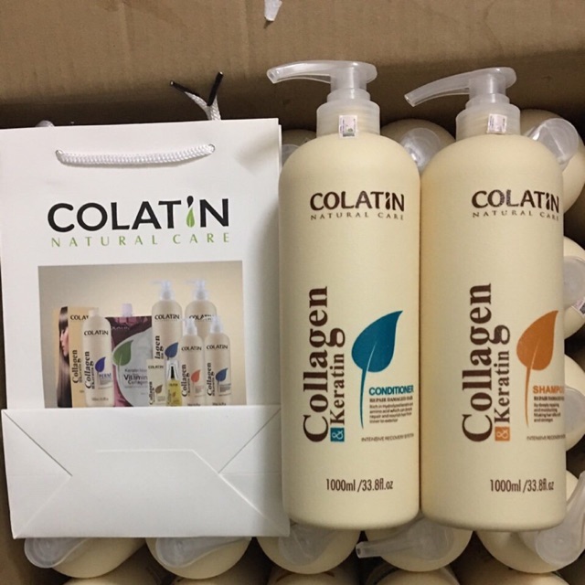 Bộ dầu gội xả dưỡng chất tơ tằm Collagen COLATIN Shampoo &amp; Conditioner 500ml