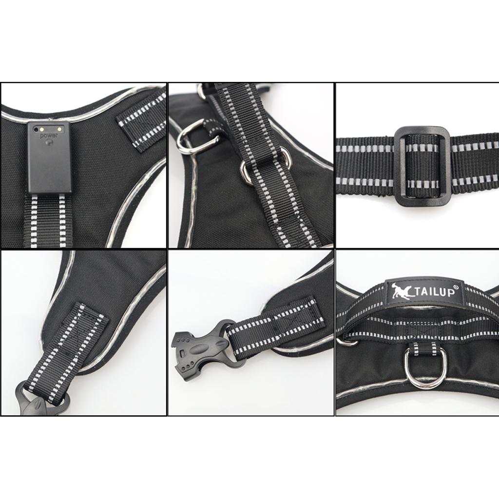 LED Dog Puppy Luminous Harness Soft Reflective Breathable Vest Black S