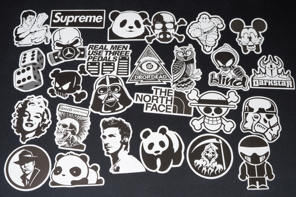 Bộ sticker chủ đề Black White Trắng Đen mẫu mới 2020 - trang trí mũ bảo hiểm xe máy, xe đạp, laptop, vali, điện thoại, đàn, skateboard, tủ quần áo, nắp lưng điện thoại... chống nước, lâu phai dễ sử dụng