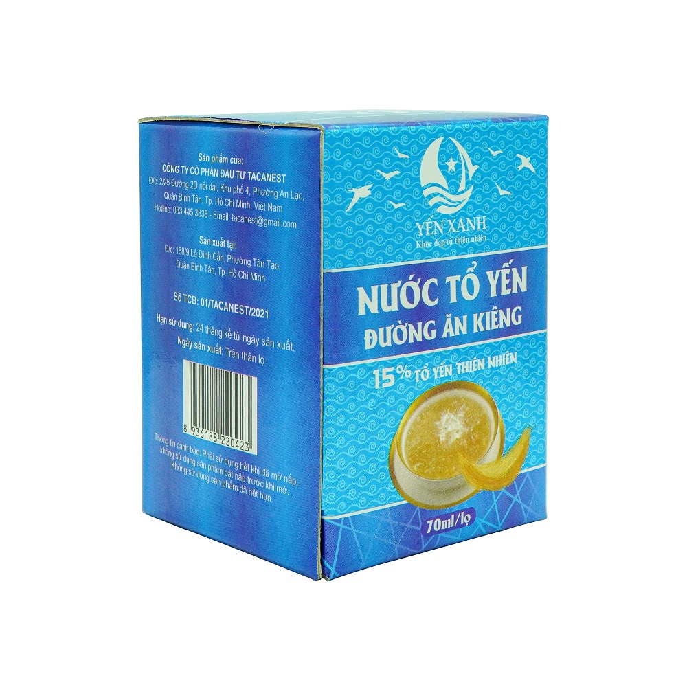 Nước tổ yến đường ăn kiêng 15% yến - Yến Xanh - Hộp 1 lọ x 70ml tốt cho người bị tiểu đường, người cần ăn kiêng