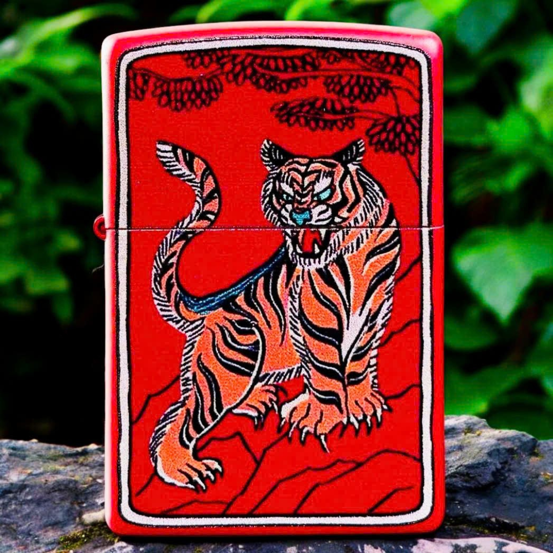Bật lửa Zippo Year of the Tiger - Phiên Bản 12 Con Giáp (Tuổi Dần) Thiết Kế Việt Nam, Sơn Tĩnh Điện Đỏ May Mắn Chính Hãng