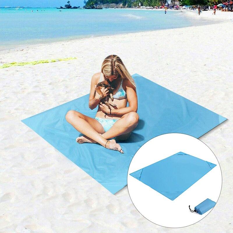 1.4x2m Waterproof Pocket Beach Blanket Folding Camping Mat Mattress Portable Solid Color Mat Outdoor Picnic Mat Sand Beach Mat