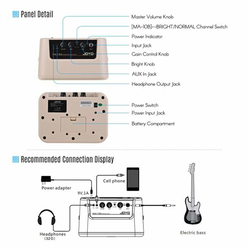 Ampli Guitar Bass JOYO MA-10B | Loa Mini JOYO MA-10B Cho Đàn Guitar Bass Công Suất 10W (Hàng Chính Hãng) - Tặng Kèm 3 Móng Gảy vs Dây 3.5mm Kết Nôi Điện Thoại