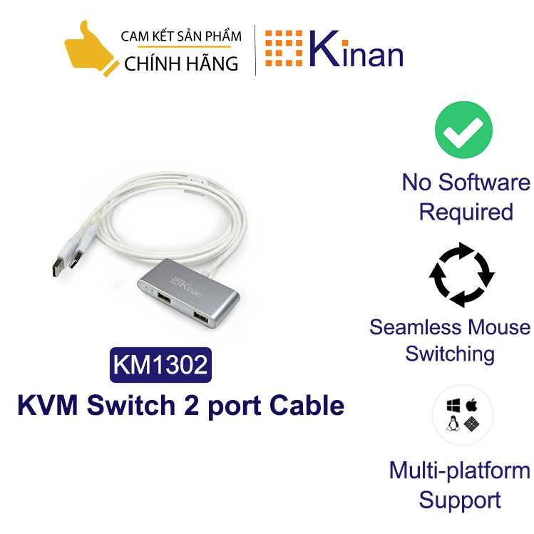 Bộ chuyển đổi bàn phím chuột 2 cổng Kinan KM1302 dạng cable – Hàng chính hãng