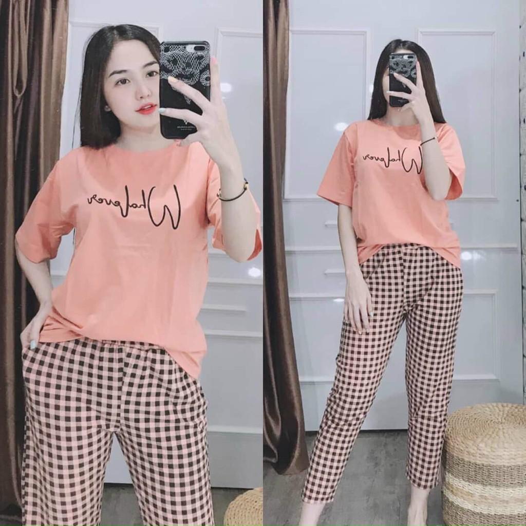 Bộ đồ nữ mặc nhà đi chơi nguyên set áo và quần thun cotton Thái co dãn thoải mái What CLL