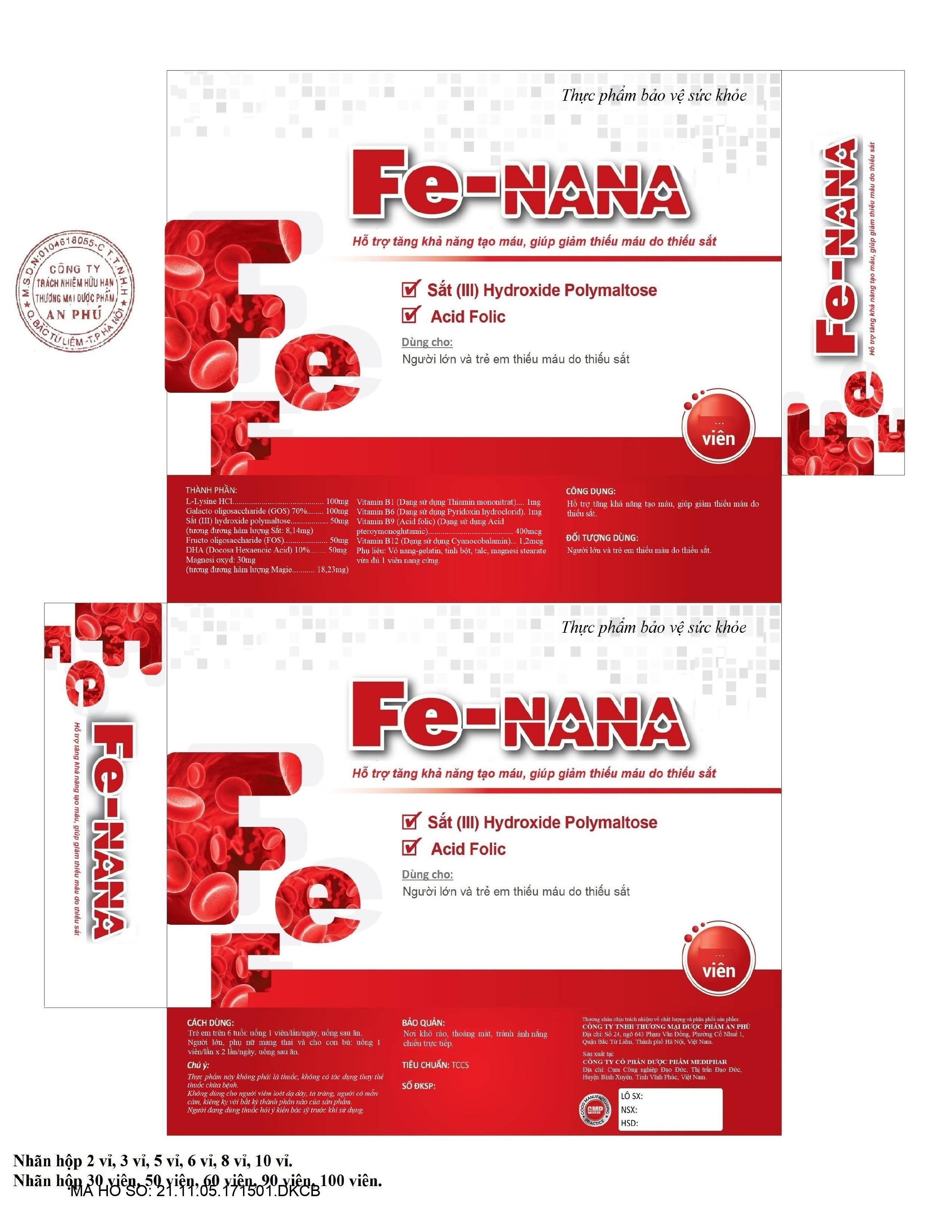 Viên sắt, acid folic, DHA, vitamin & khoáng chất Fe-NANA - Hộp 20 viên