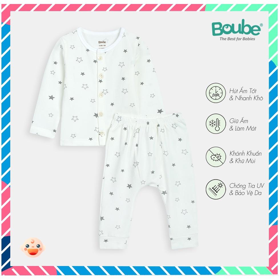 Bộ dài tay cài thẳng hoạ tiết ngôi sao Boube - Chất liệu Petit mềm mại thoáng mát cho bé từ 0 đến 24 tháng