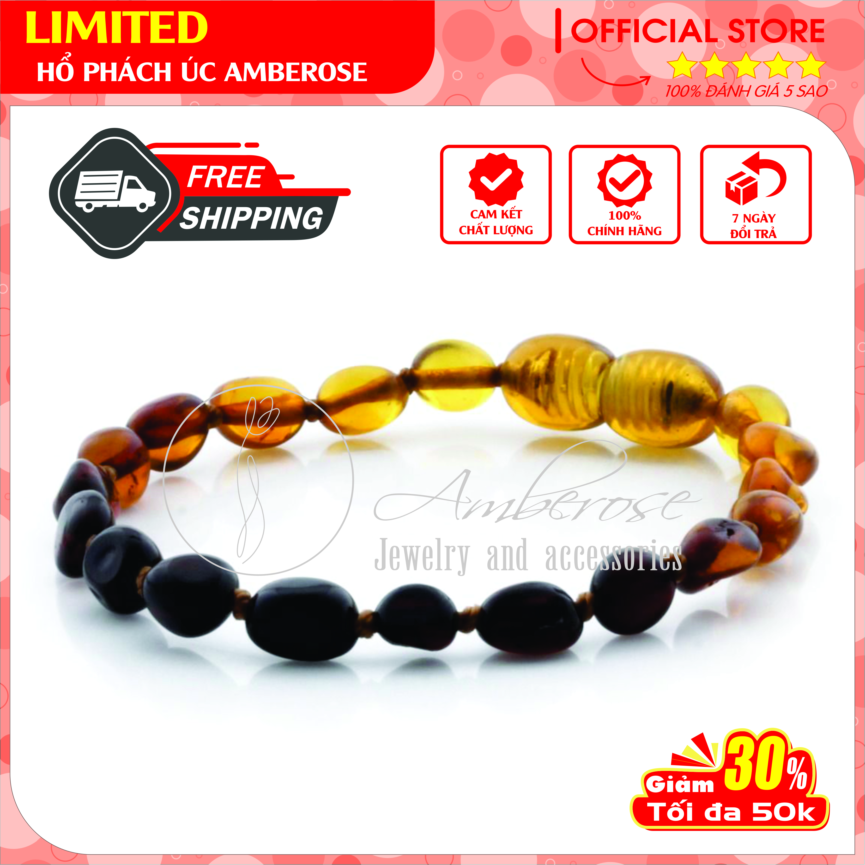 Bộ Vòng Hổ Phách Amber Úc Cho Bé 0 - 10 tuổi SABCVCV