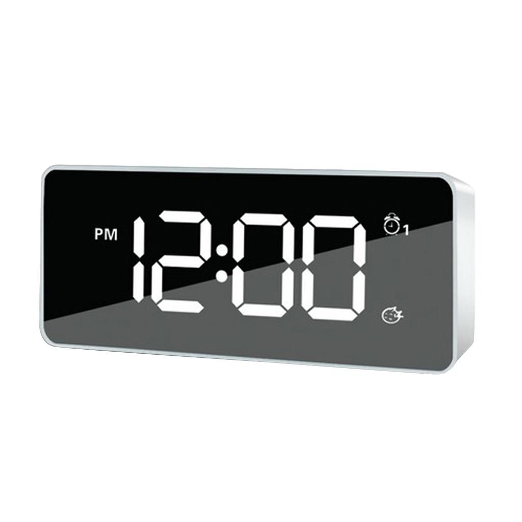 Dual USB Digital LED Clock Snooze Mirror Alarm Clock Time Backlight, for Bedroom Office Travel - Also Battery Powered