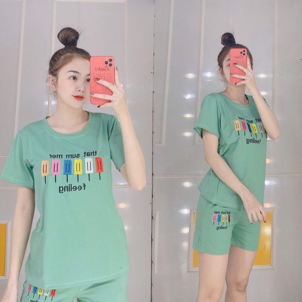 Đồ bộ nữ đồ mặc nhà thun cotton thể thao Sét đồ bộ nữ đẹp bigsize 45 -85kg Đồ bộ thun quần đùi mùa hè mát ESHOP BD08