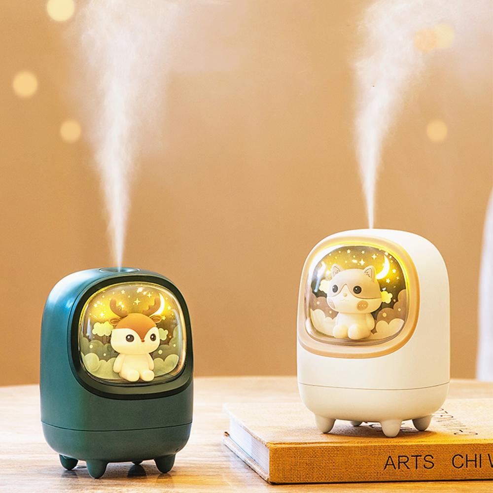 350Ml Hoạt Hình Không Dây Máy Tạo Độ Ẩm Không Khí Sạc USB Mini Di Động Xông Tinh Dầu Phun Sương Tạo Máy Khuếch Tán Tinh Dầu Lộc Lãng Mạn Ấm Đèn