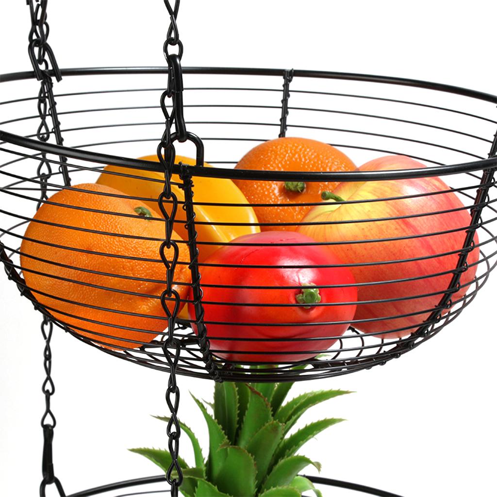 3-Tier Iron Hanging Fruit Basket Organizer for Kitchen Dining Room Table