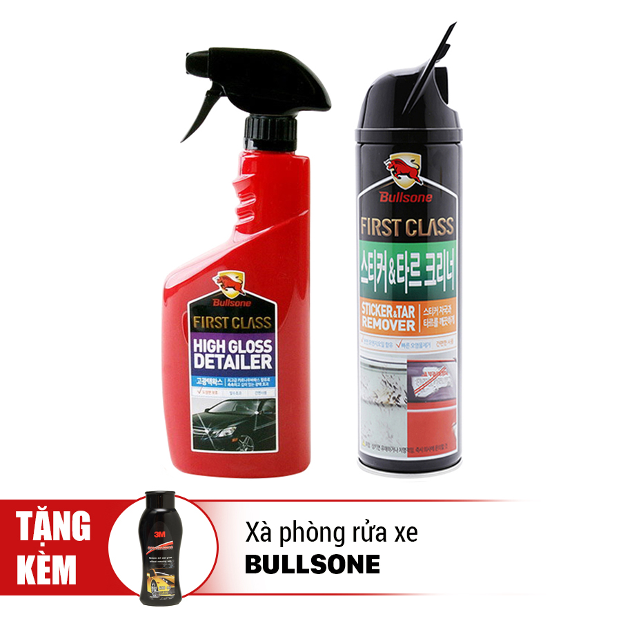 Combo Nước Đánh Bóng Sơn Bullsone (550ml) Và Chất Vệ Sinh Nhựa Đường Cam Bullsone (420ml) - Tặng Xà Phòng Rửa Xe 3M (400ml)