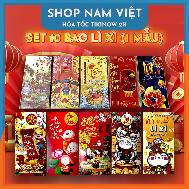 Set 10 Phong Bao Lì Xì Tết May Mắn Nhiều Mẫu Độc Lạ