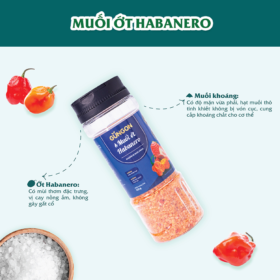 Muối ớt habanero Gungon từ muối khoáng chấm trái cây, rau củ 120g