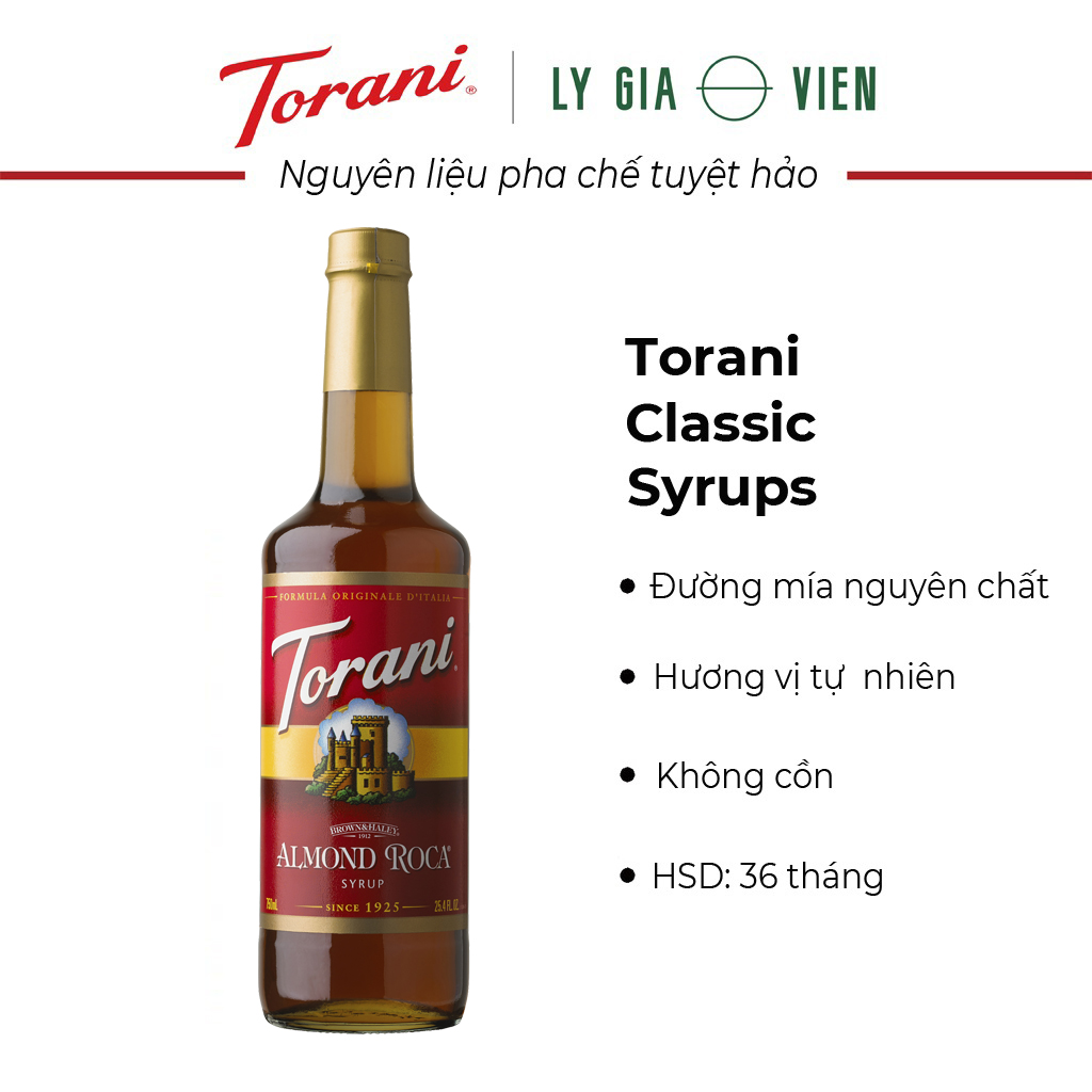 Siro Pha Chế Hương Vị Hạnh Nhân Roca Torani Almond Roca Syrup 750ml Mỹ - Vị Kẹo Ngọt - Tăng Vị Ngon Cho Coffee, Kem, Bánh Nướng