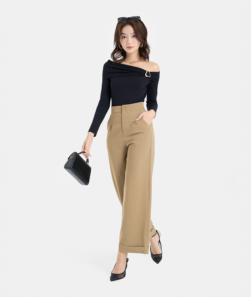 Áo Thun Gân Nữ Thời Trang HNOSS Offshoulder Gắn Khoen HNATH044