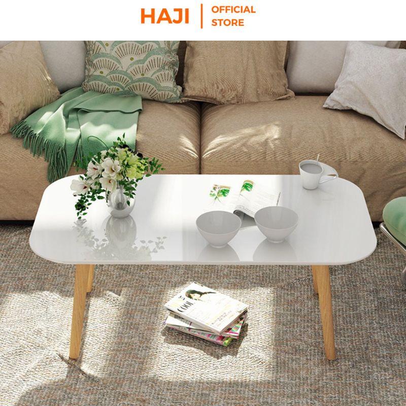 Bàn trà sofa HAJI chân gỗ sồi chắc chắn Bàn cafe thiết kế bo góc mềm mại cho không gian phòng khách thêm sang trọng A101