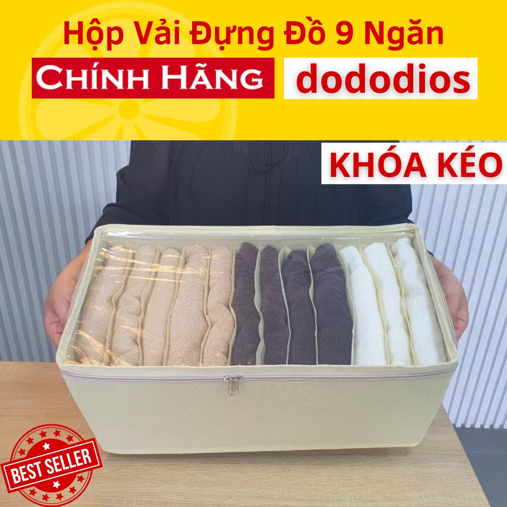 [12 Ngăn - Có Nắp Là Khóa Kéo Cao Cấp] Hộp vải đựng quần áo chia ngăn dododios chất liệu vải không dệt giỏ đựng quần áo đồ lót chia 9 và 11 ngăn mềm, hộp vải chia ngăn đựng quần áo có nắp - Chính hãng dododios