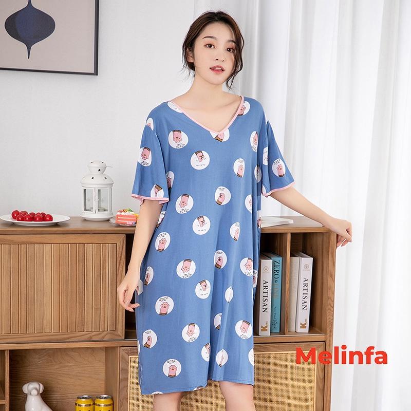 Váy ngủ ngắn tay, đầm mặc nhà cổ V gợi cảm freesize vải lanh cotton lụa tự nhiên thoáng mát nhiều màu mã VAV0270