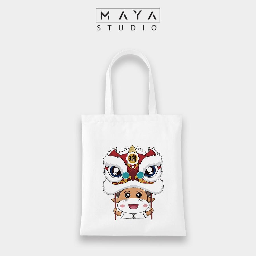 Túi tote VUÔNG MAYA vải Canvas unisex ulzzang họa tiết MÚA LÂN siêu dễ thương phù hợp đi học đi chơi