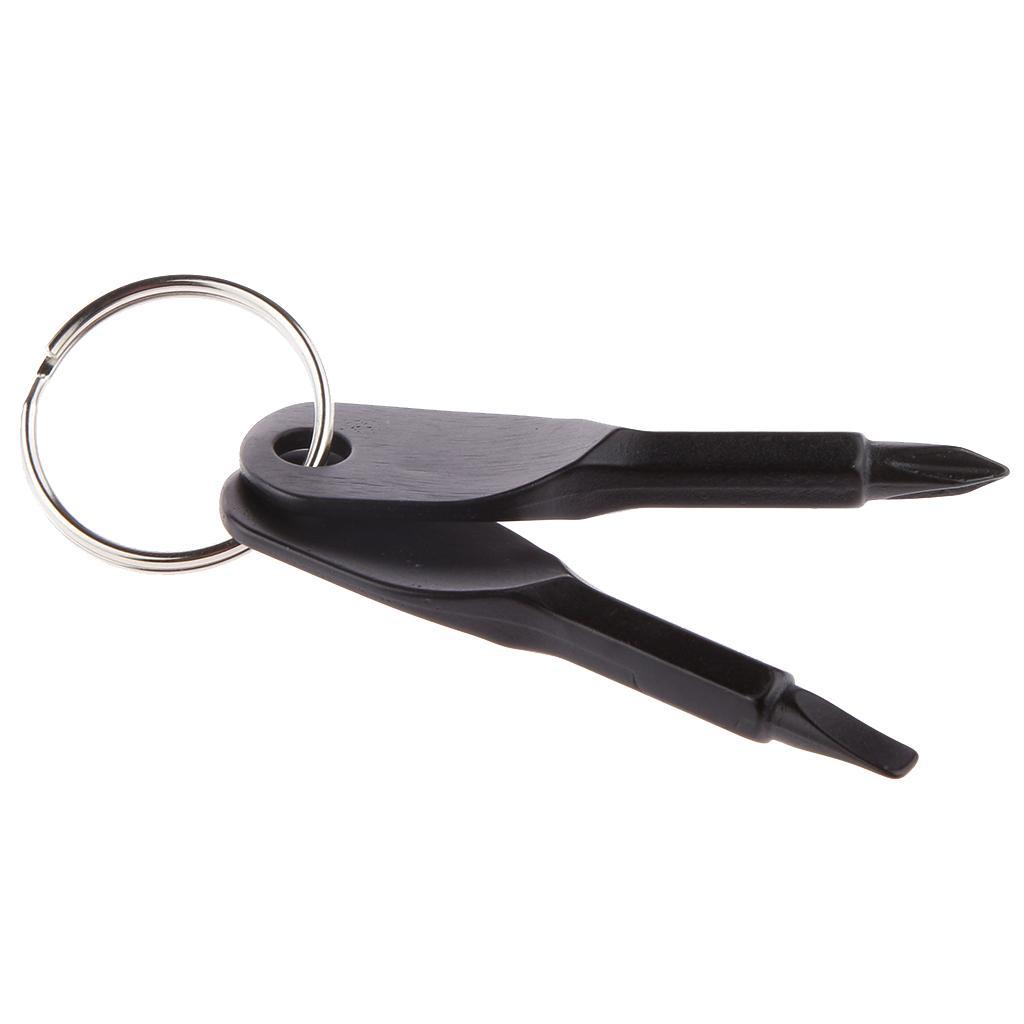 Black 2 Keys Stainless Steel Screwdriver Keychain Outdoor Sport Pocket Tool