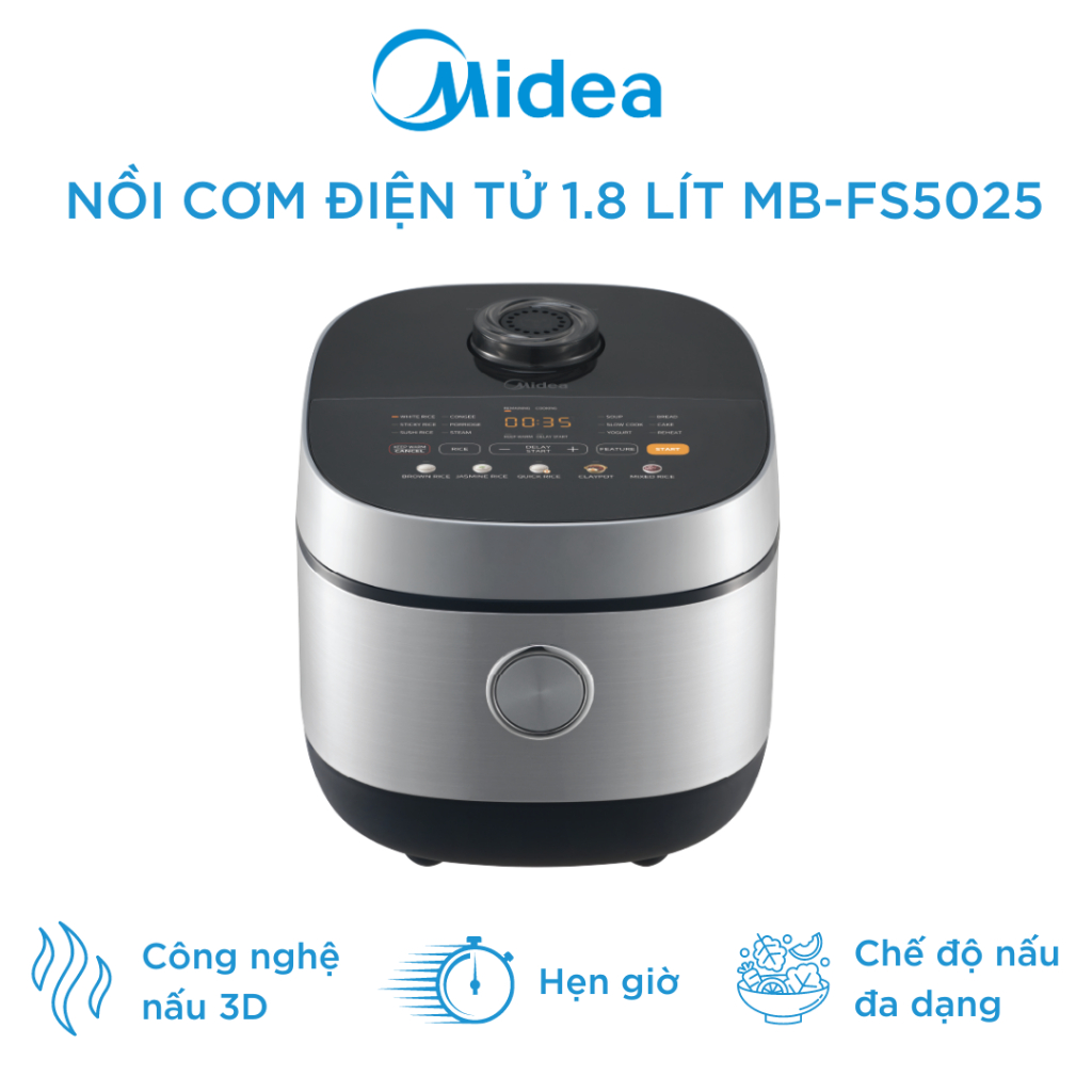 Nồi cơm điện tử 1.8L Midea MB-FS5025 công suất 760W, 17 chế độ nấu có sẵn - Hàng chính hãng