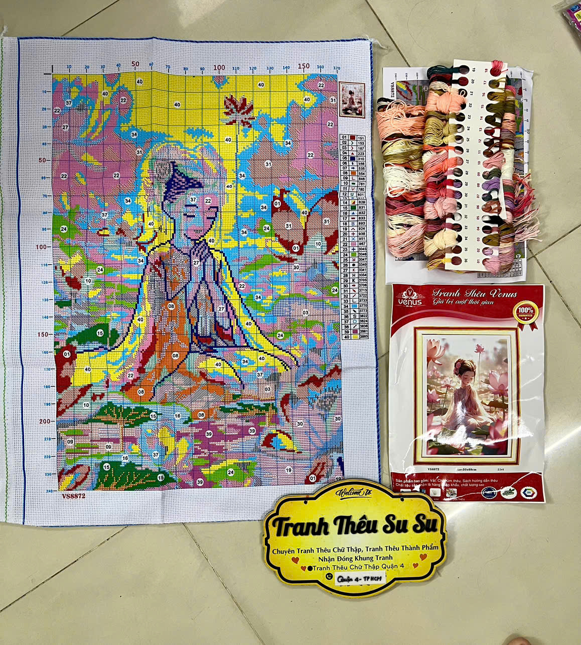 Tranh thêu kín cô gái vs8872, kích thước 50 x 68 cm