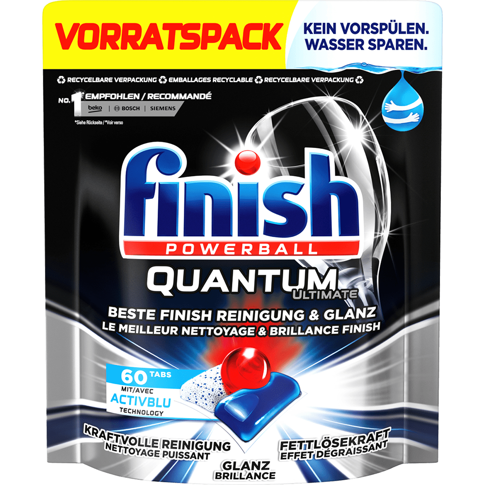 Viên Rửa Chén Bát Finish Quantum Ultimate Túi 60 Viên - Nhập khẩu từ Đức